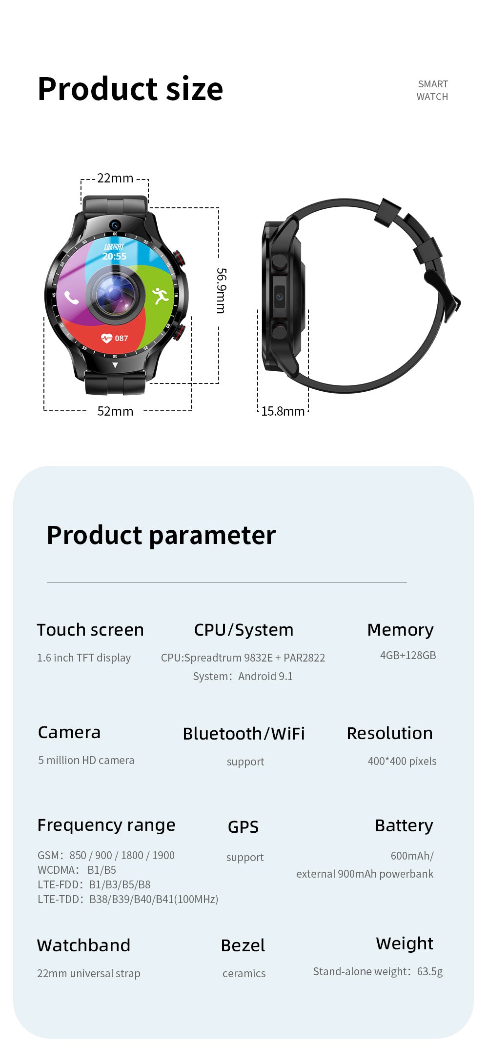 TechWatch 4G LTE Smart Watch 4GB RAM 128GB ROM